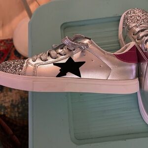 Silver and Pink Star Sneakers